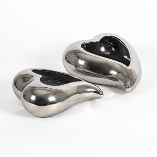 Keramik-Pflanz-Herz geschw.25x21x10cm silber glasiert