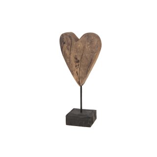 Teak heart on stand L 35cm