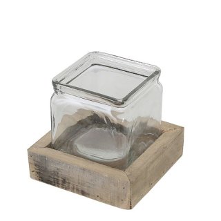 Kerzenhalter Holz 14x14x4/10cm mit Glas
