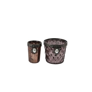 PD Teelichtglas Mia mit Perle antik Glas