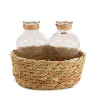 PD Korb aus Stoff Beach mit 2 Glasflaschen