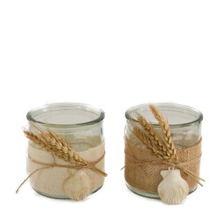 PD Teelichthalter aus Glas mit Jute und Muschel
