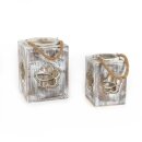 PD Holz-Laterne Flower mit Glas