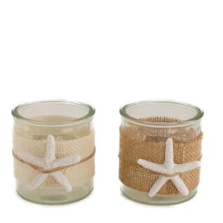 PD Teelichthalter Juteglas mit Muscheln A/2