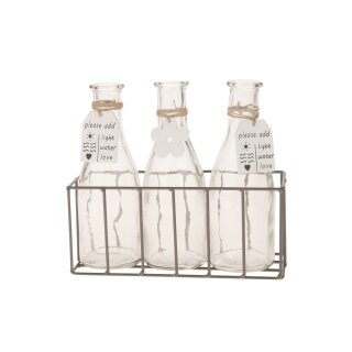 PD Metallkorb mit 3 Glasflaschen