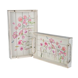PD Holz Tablett 2er SET Rosa Bl&uuml;ten