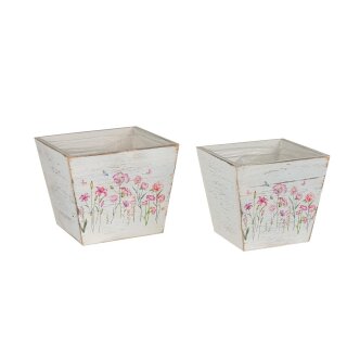 PD Holz Pflanzkiste 2er SET Rosa Bl&uuml;ten