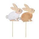 Holzstecker Hase mit Fell assortiert