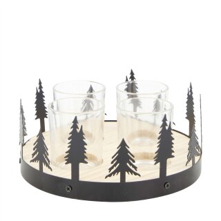 Teelichthalter Baum aus Holz mit Metall und Glas