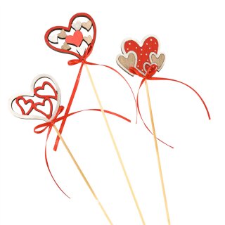 Holzstecker Lovely Hearts 3er assortiert