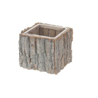 Tree bark square pot w/pl